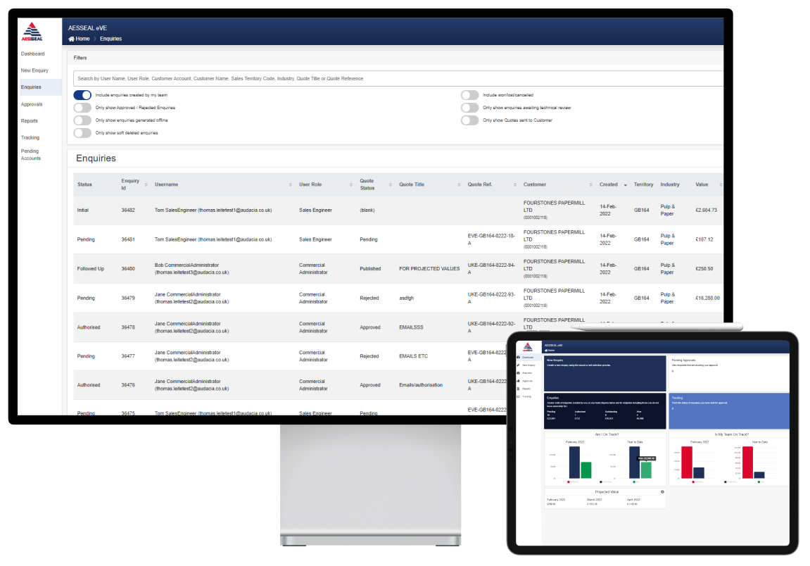 AESSEAL eVE software development screens