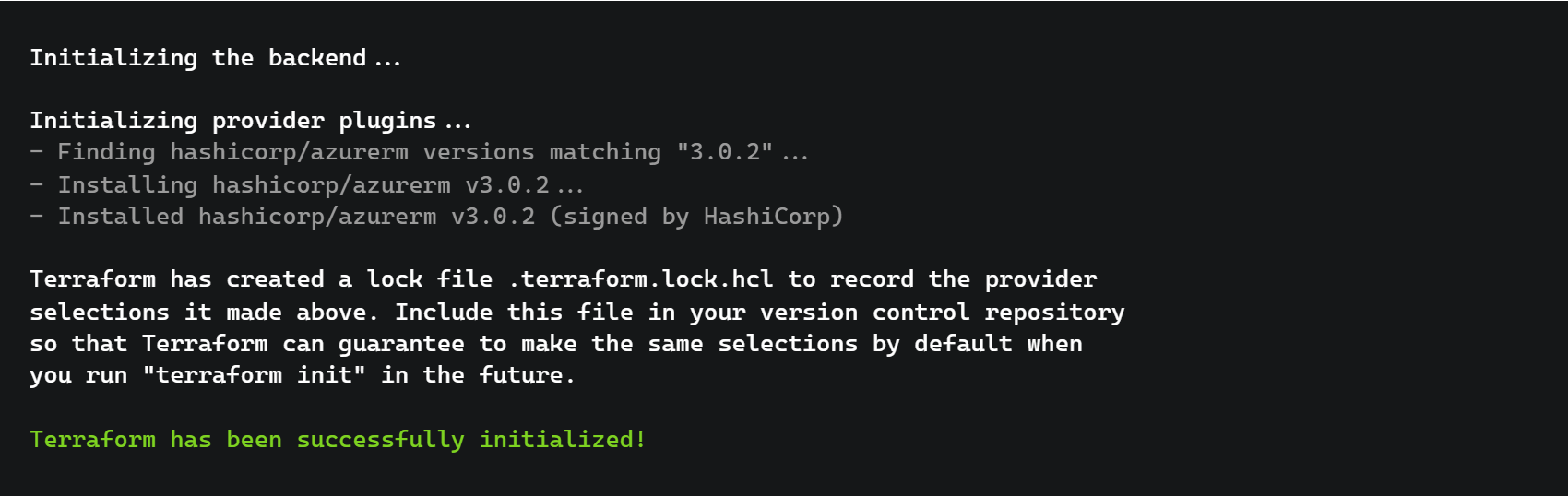 Terraform init output