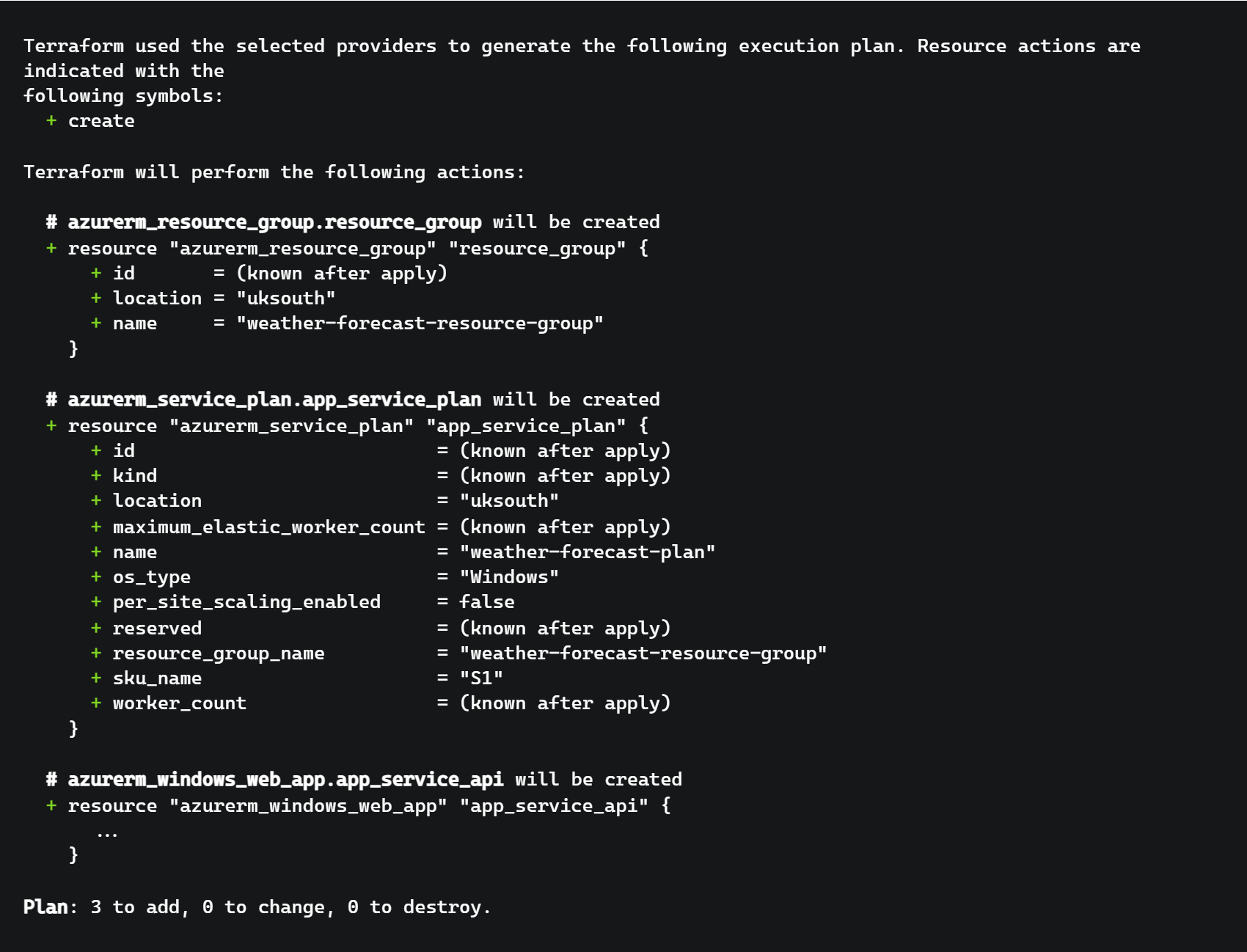 Terraform plan output